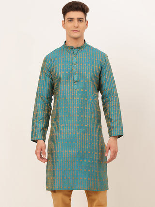 Jompers Men's Blue Embroidered Kurta Only