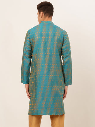 Jompers Men's Blue Embroidered Kurta Only