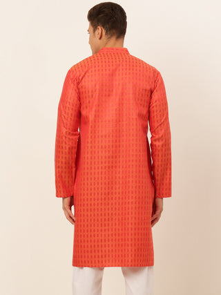 Jompers Men's Red Woven Design Kurta Only