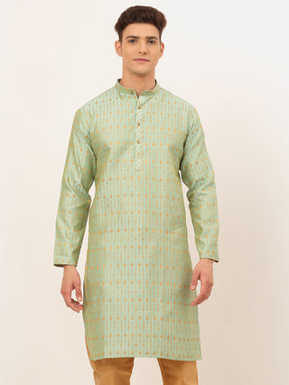 Jompers Men's Lime Green Embroidered Kurta Only