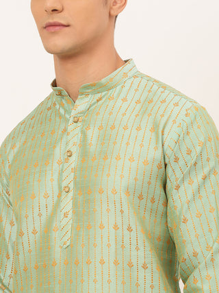 Jompers Men's Lime Green Embroidered Kurta Only