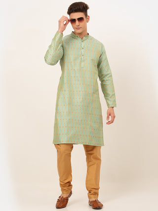 Jompers Men's Lime Green Embroidered Kurta Only