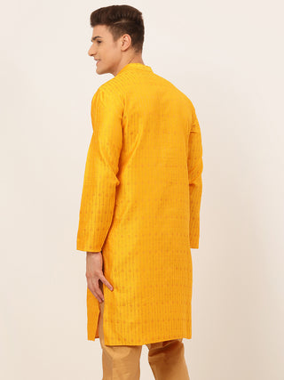 Jompers Men's Mustard Embroidered Kurta Only