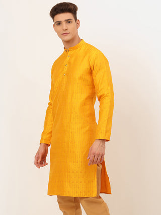 Jompers Men's Mustard Embroidered Kurta Only