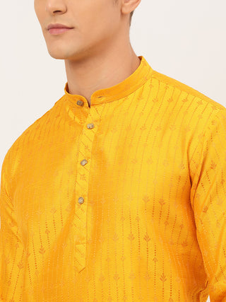 Jompers Men's Mustard Embroidered Kurta Only