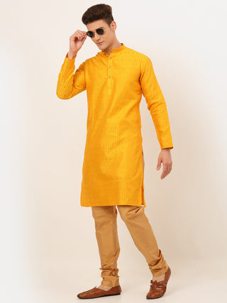 Jompers Men's Mustard Embroidered Kurta Only