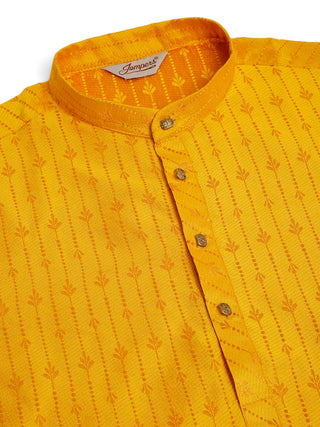 Jompers Men's Mustard Embroidered Kurta Only