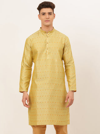 Jompers Men's Yellow Embroidered Kurta Only