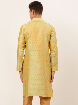 Jompers Men's Yellow Embroidered Kurta Only