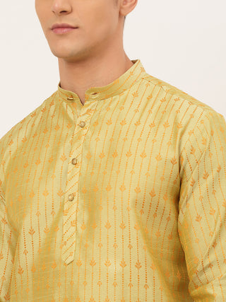 Jompers Men's Yellow Embroidered Kurta Only
