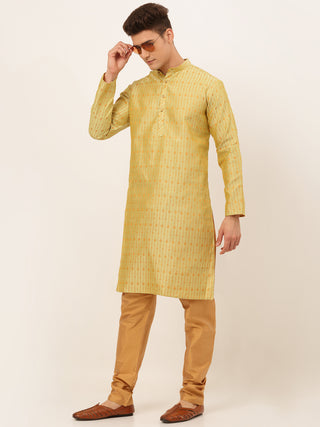 Jompers Men's Yellow Embroidered Kurta Only