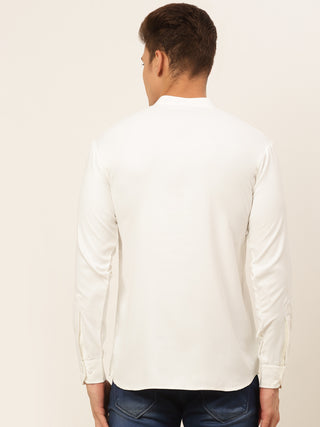 Jompers Men's White Solid Cotton Short Kurta