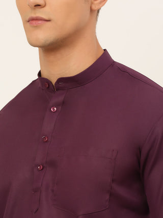 Jompers Men's Purple Solid Cotton Short Kurta