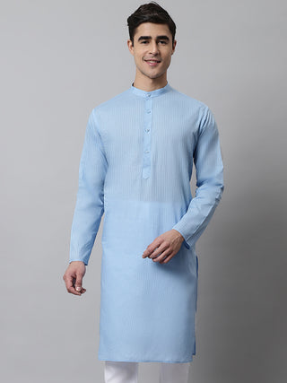 Jompers Men's Light blue Cotton Striped Kurtas