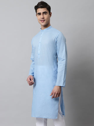 Jompers Men's Light blue Cotton Striped Kurtas