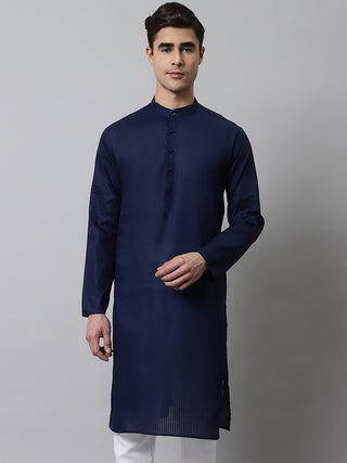 Jompers Men's Navy Blue Cotton Striped Kurtas