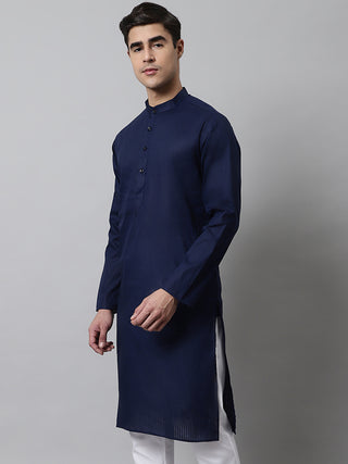 Jompers Men's Navy Blue Cotton Striped Kurtas