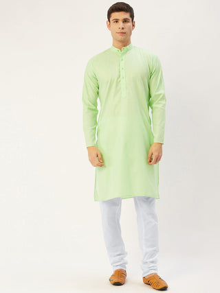 Jompers Men's Lime Cotton Solid Kurta Only