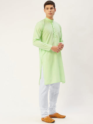 Jompers Men's Lime Cotton Solid Kurta Payjama Sets