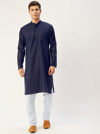 Jompers Men's Navy Cotton Solid Kurta Payjama Sets