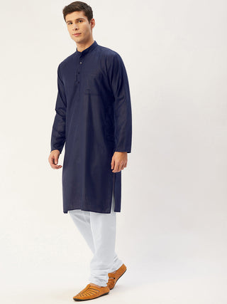 Jompers Men's Navy Cotton Solid Kurta Payjama Sets