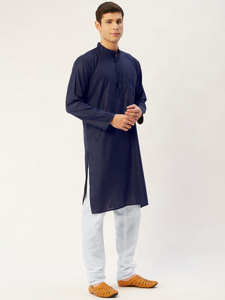 Jompers Men's Navy Cotton Solid Kurta Payjama Sets