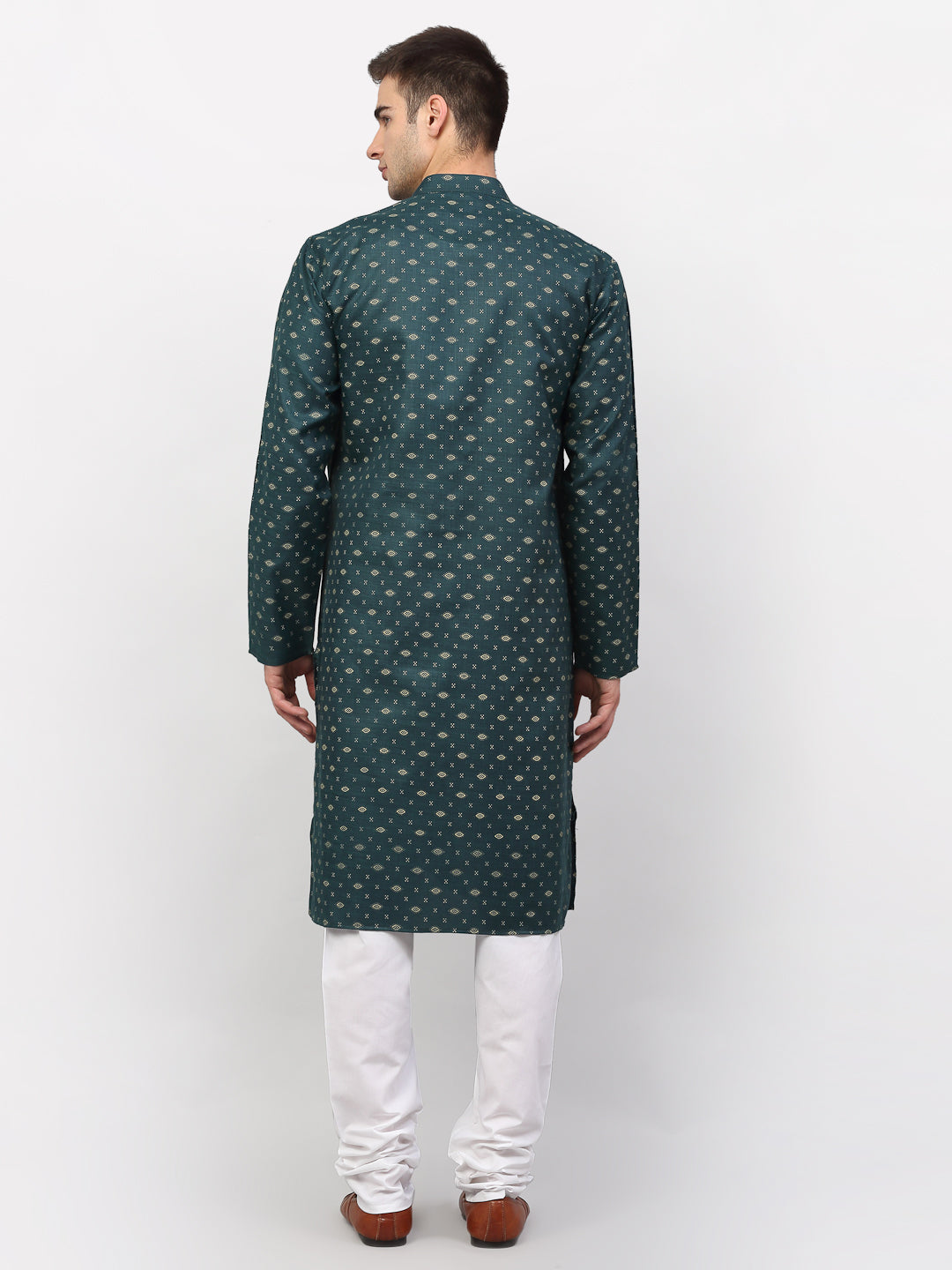 Jompers Men's Olive Printed Cotton Kurta Only