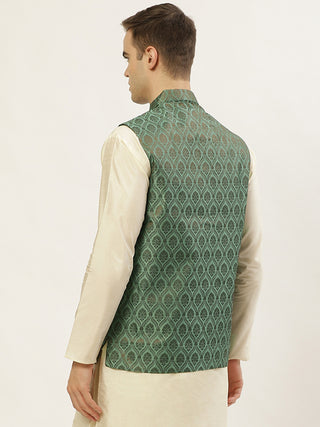 Jompers Men's Green Self-Designed Waistcoat