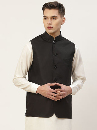 Jompers Men's Black Solid Nehru Jacket