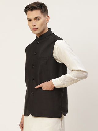 Jompers Men's Black Solid Nehru Jacket