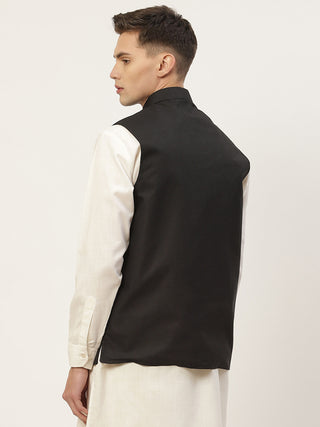 Jompers Men's Black Solid Nehru Jacket