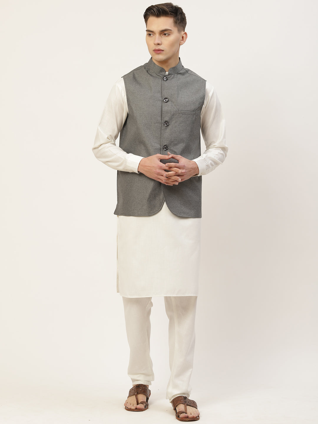 Jompers Men's Charcoal Solid Nehru Jacket