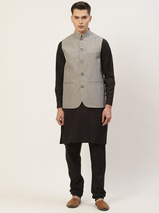 Jompers Men's Grey Solid Nehru Jacket