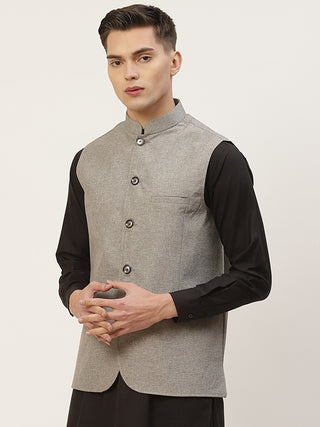 Jompers Men's Grey Solid Nehru Jacket