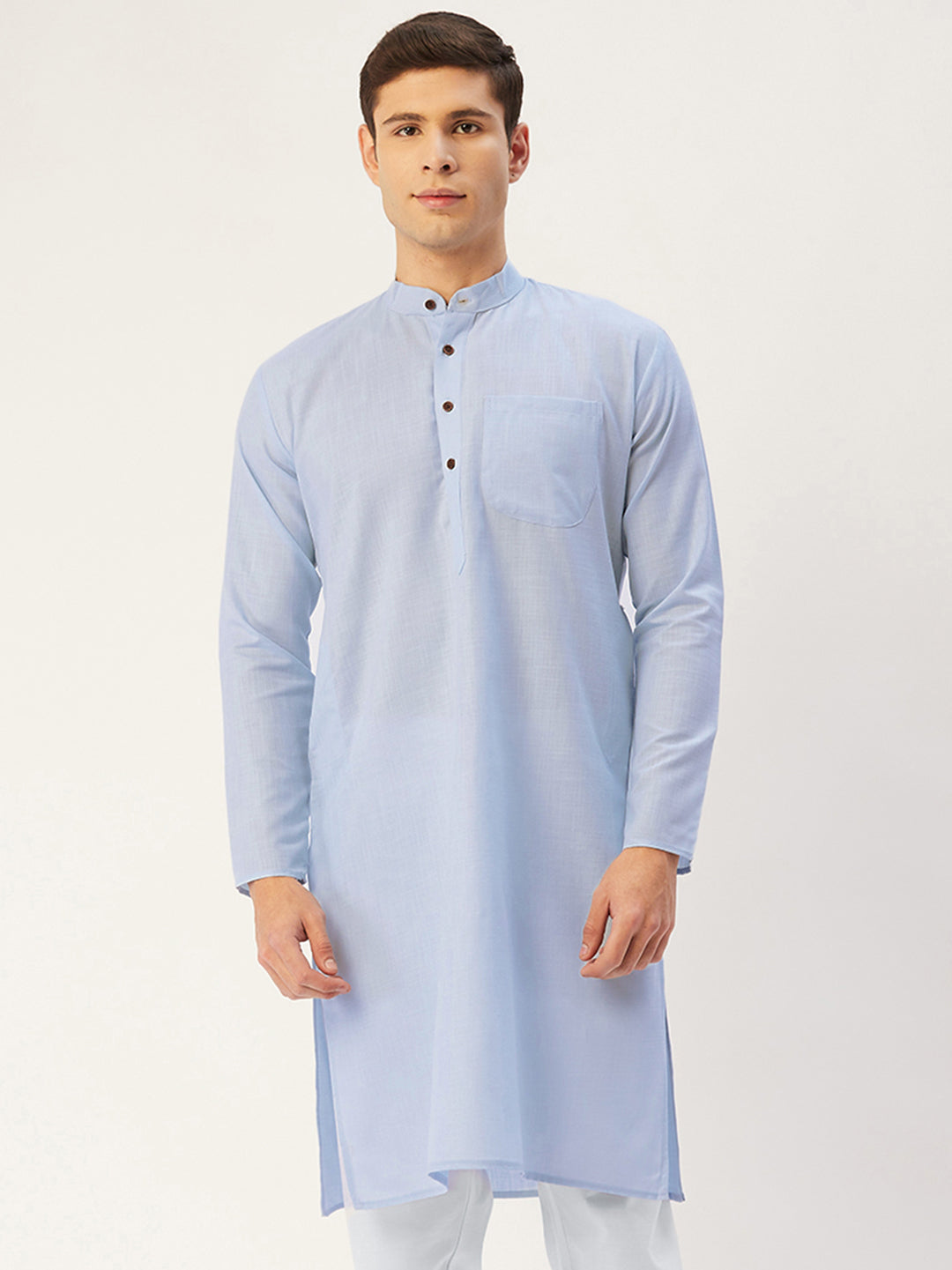 Jompers Men's Blue Cotton Solid Kurta Only