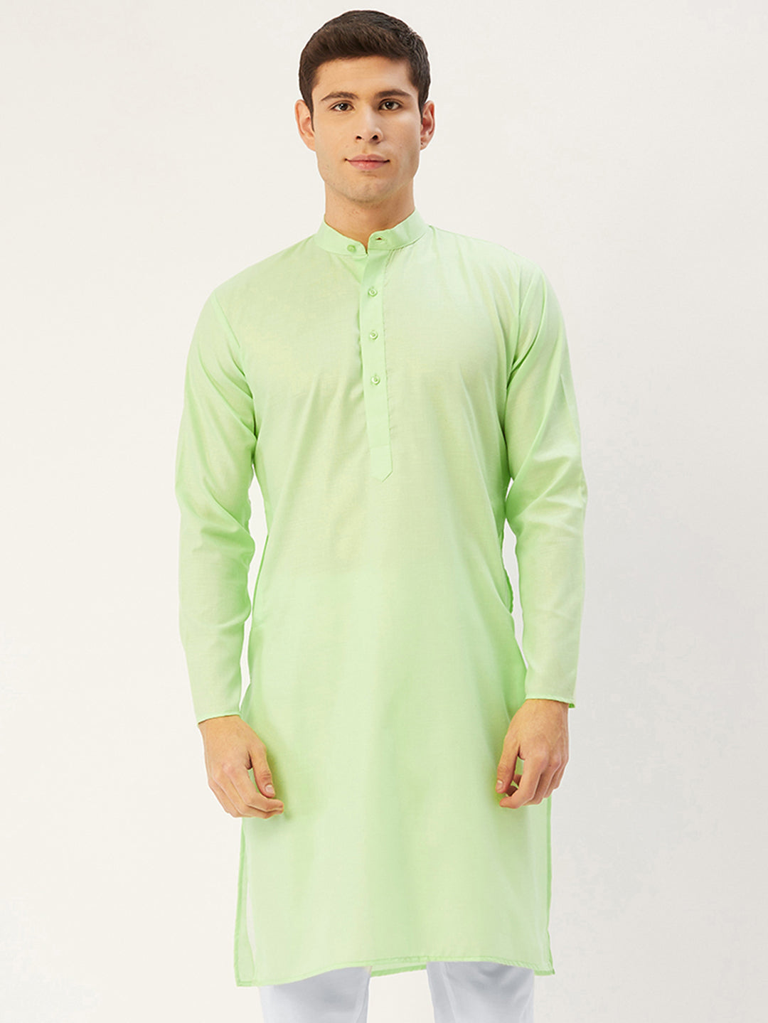Jompers Men's Lime Cotton Solid Kurta Only