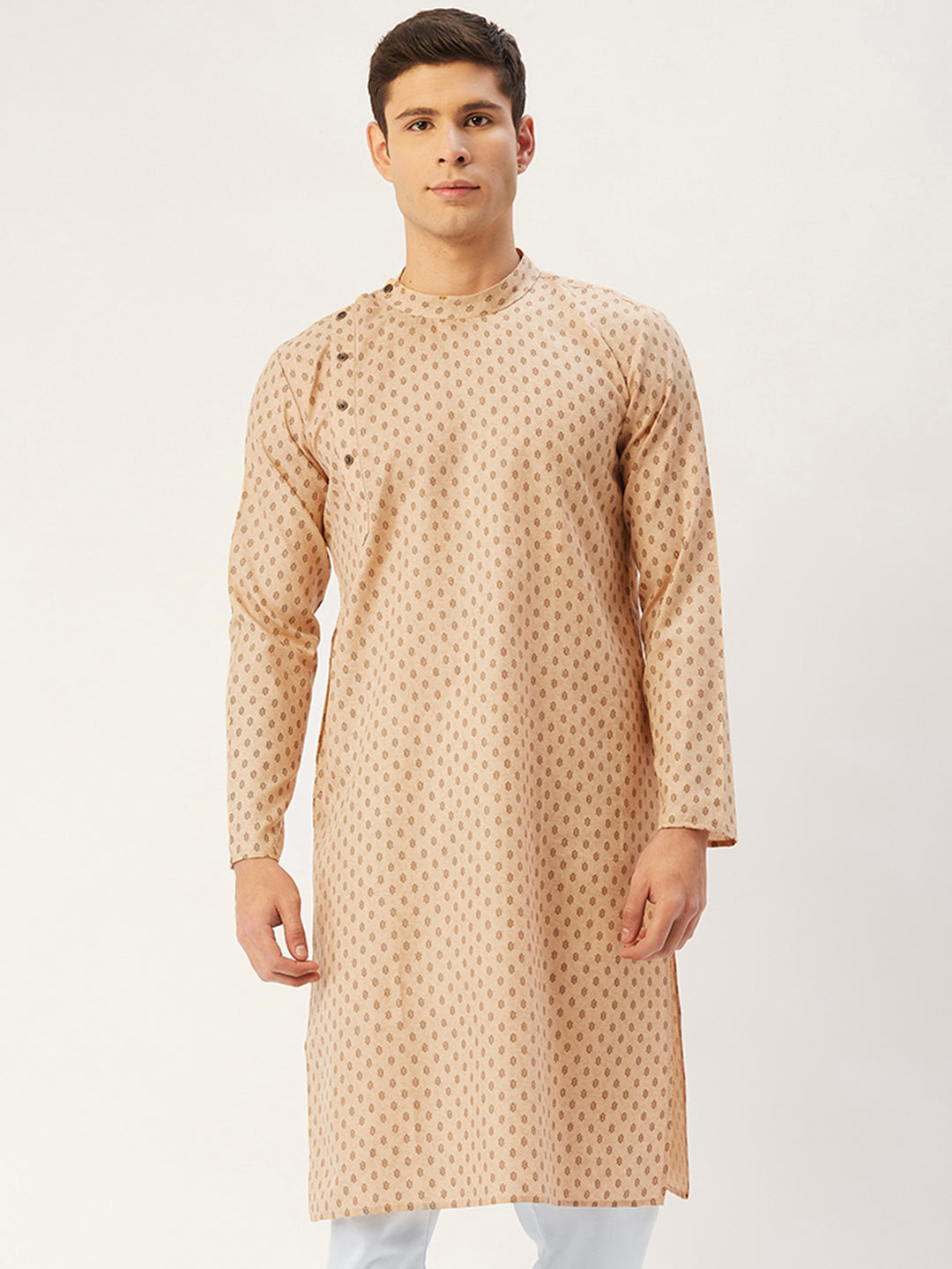 Jompers Men's Beige Cotton printed kurta Only