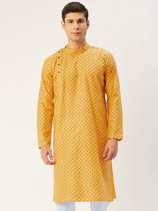 Jompers Men's Mustard Cotton printed kurta Only