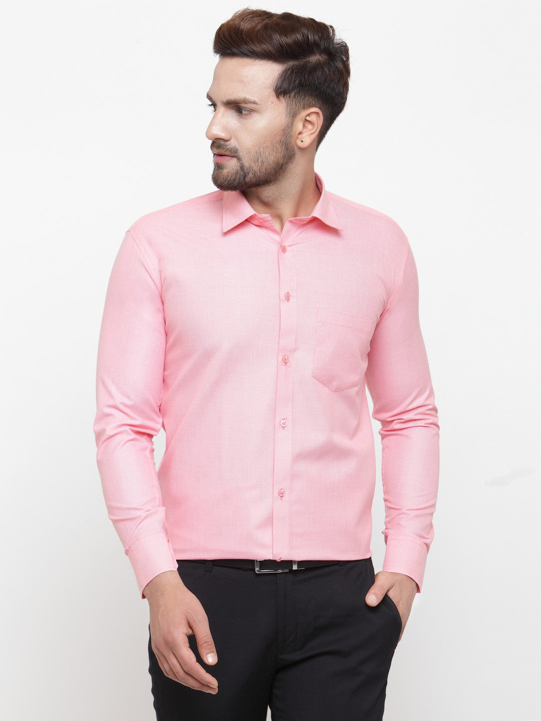 Jainish Pink Men's Cotton Geometric Formal Shirts