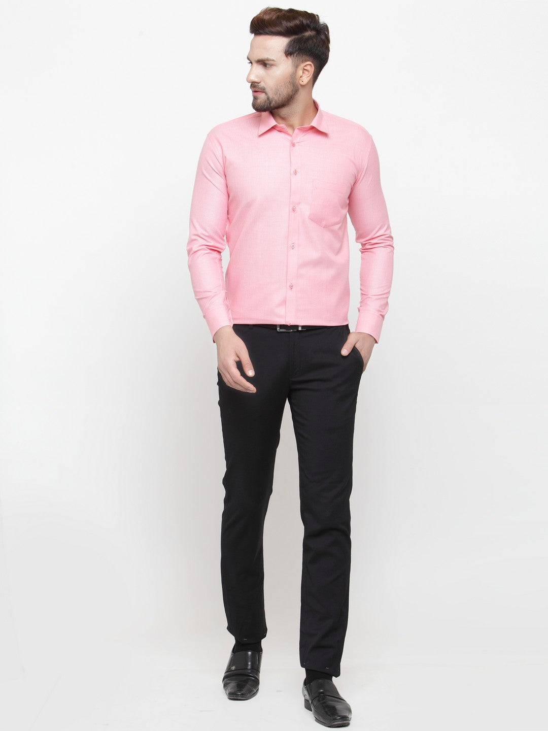 Jainish Pink Men's Cotton Geometric Formal Shirts