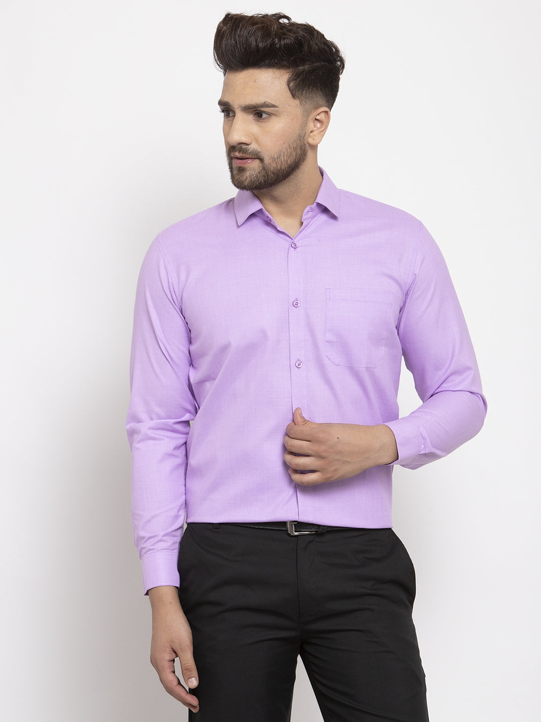 Jainish Purple Men's Cotton Geometric Formal Shirts