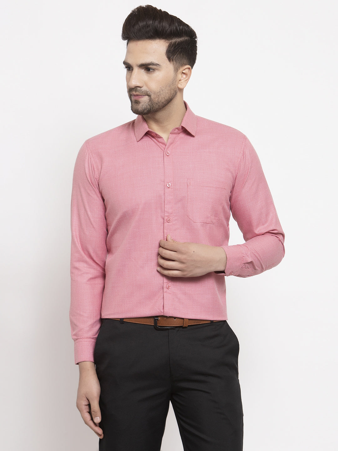 Jainish Red Men's Cotton Geometric Formal Shirts