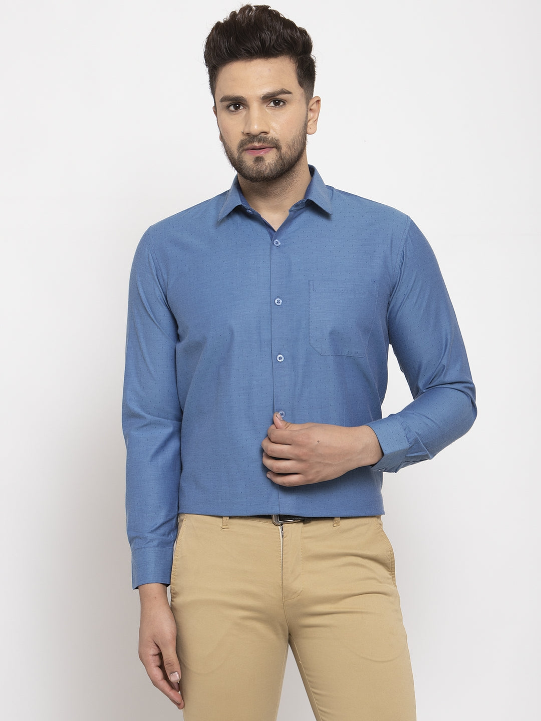 Jainish Teal Men's Cotton Polka Dots Formal Shirt's