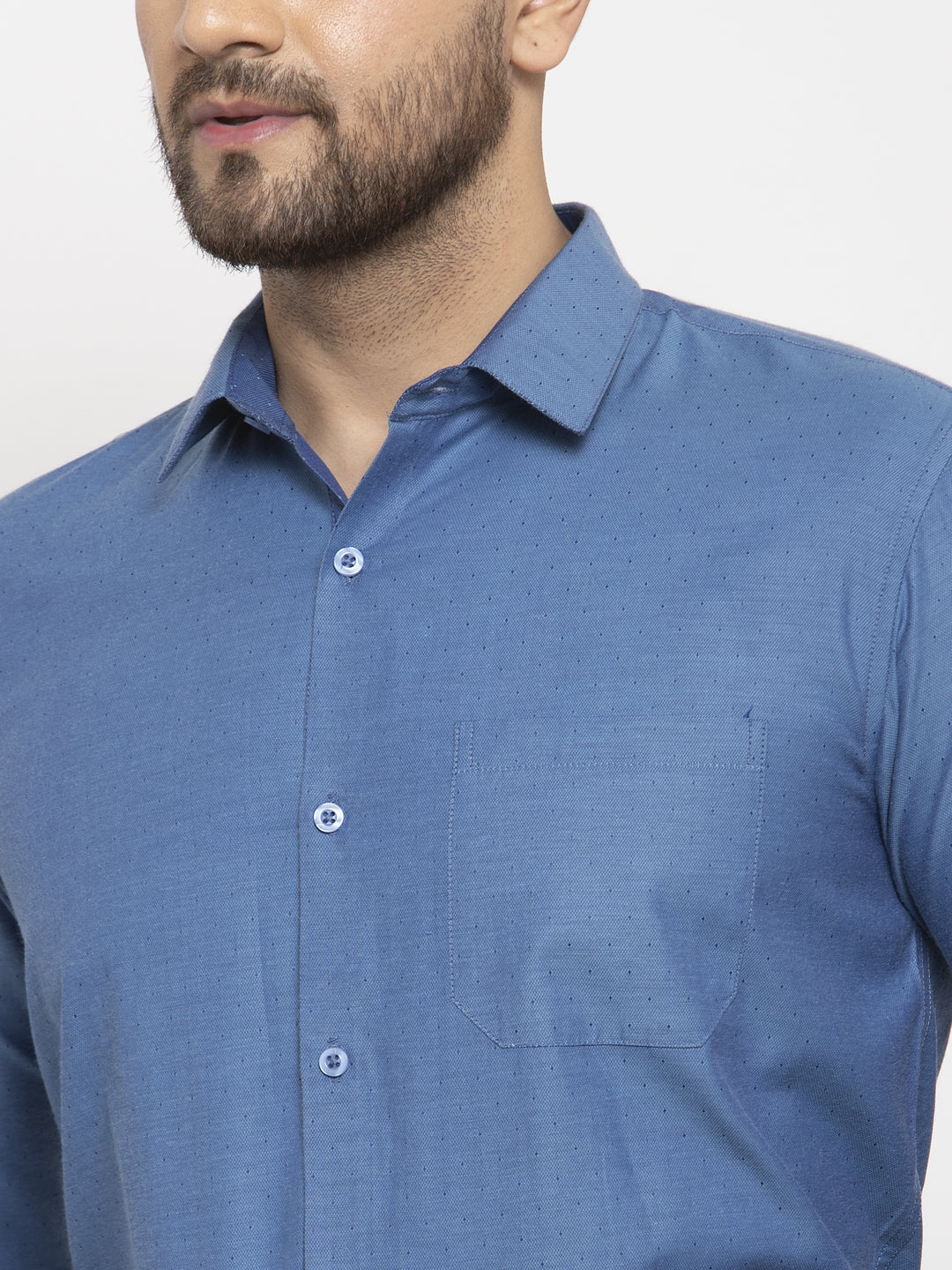 Jainish Teal Men's Cotton Polka Dots Formal Shirt's