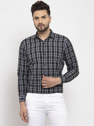 Indian Needle Black Men's Cotton Checked Formal Shirt's