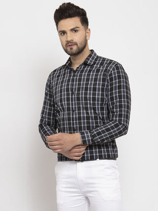 Indian Needle Black Men's Cotton Checked Formal Shirt's