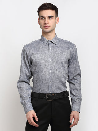 Indian Needle Grey Men's Solid Cotton Formal Shirt