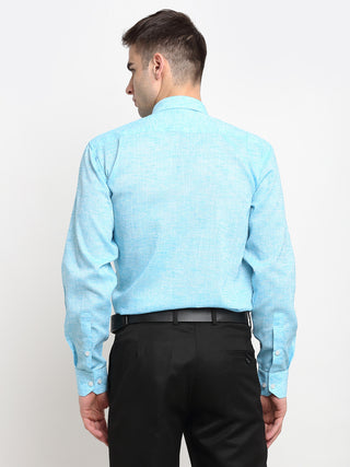 Indian Needle Blue Men's Solid Cotton Formal Shirt