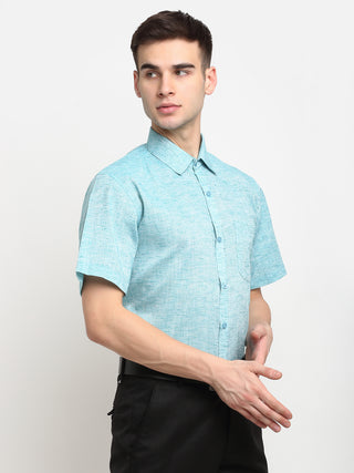 Indian Needle Green Men's Solid Cotton Half Sleeves Formal Shirt