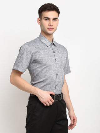 Indian Needle Grey Men's Solid Cotton Half Sleeves Formal Shirt